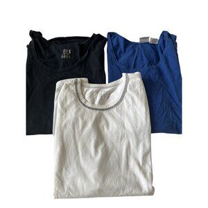 Set Of 3 Mens Sleeveless Tank Tops Black Blue & White Cotton Blend Size L
